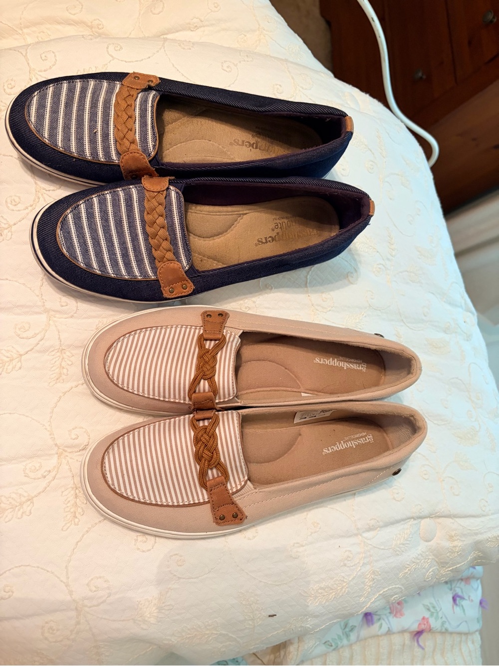 Grasshopper Women's Slip-On Loafer in Navy and Beige